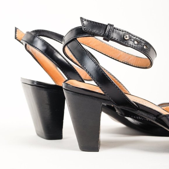 Hermes Leather Kelly Buckle Tapered Heel Black Leather Sandal, Size 6.5 - Picture 8 of 10